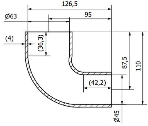 Bild von 90 Grad Silikonbiegung - Schwarz 2.5" / 63.5mm. til 1,75" / 45mm.