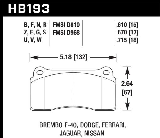 Bild von Hawk DTC - 80 03 - 06 08 - 09 Dodge Viper 88 - 92 Ferrari F40 95 - 97 F50 Race Brembo Brake Pads