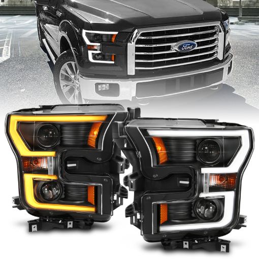 Bild von ANZO 2015 - 2017 Ford F - 150 Projector Headlights w Plank Style Switchback Black w Amber