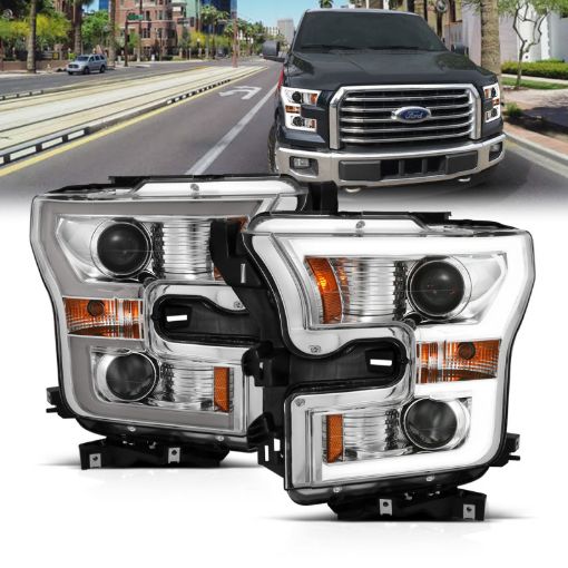 Bild von ANZO 2015 - 2017 Ford F - 150 Projector Headlights w Plank Style Switchback Chrome w Amber