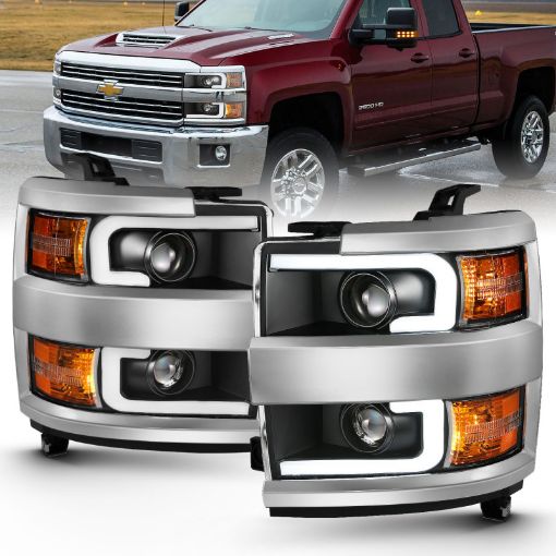 Bild von ANZO 2015 - 2016 Chevrolet Silverado Projector Headlights w Plank Style Design Black w Amber