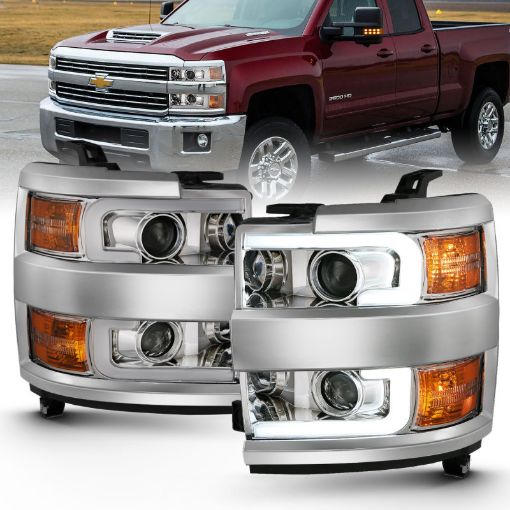 Bild von ANZO 2015 - 2016 Chevrolet Silverado Projector Headlights w Plank Style Design Chrome w Amber