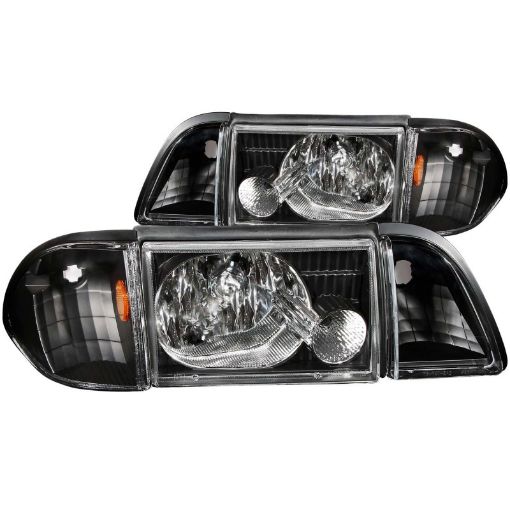 Bild von ANZO 1987 - 1993 Ford Mustang Crystal Headlights Black w Corner Lights 3pc