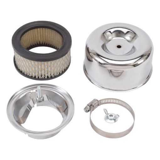 Bild von Edelbrock Air Cleaner 94 Series Round Steel Top 4 65In Dia X 3 125In 2 63In ID Raised Base Chrome