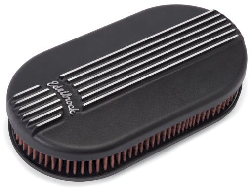 Bild von Edelbrock Air Cleaner Classic Series Oval Aluminum Top Cloth Element 17 5In X 9 35In X 3 9In Black