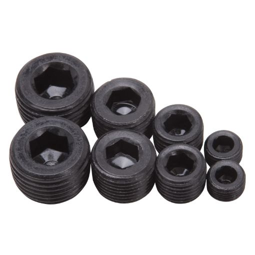 Bild von Edelbrock Fittings Pipe Plug Kit Internal Allen Head 18In 14In 38In 12In NPT Set of 8 Black