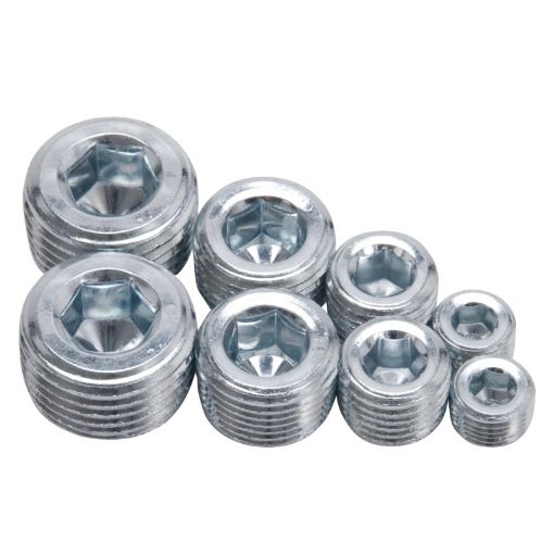 Bild von Edelbrock Fittings Pipe Plug Kit Internal Allen Head 18In 14In 38In 12In NPT Set of 8