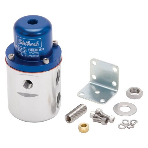 Bild von Edelbrock Fuel Pressure Regulator Carbureted 160 GPH 5 - 10 PSI 38In InOut Returnless BlueClear