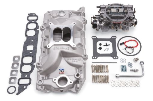 Bild von Edelbrock Manifold And Carb Kit Performer RPM Big Block Chevrolet Oval Port Natural Finish