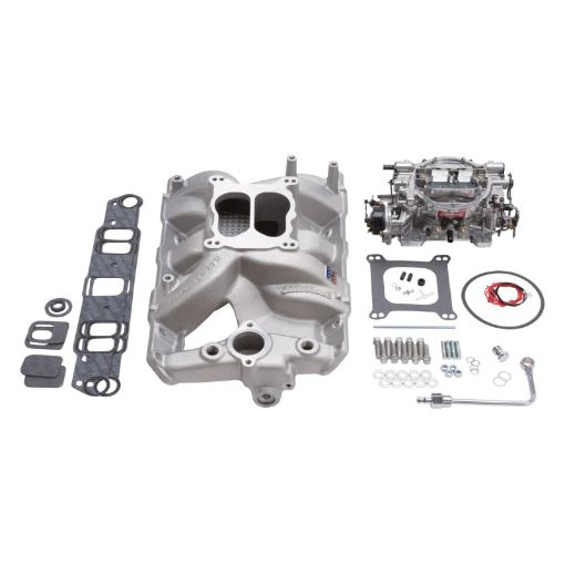 Bild von Edelbrock Manifold And Carb Kit Performer RPM Pontiac Natural Finish