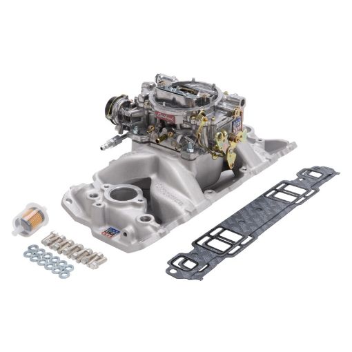 Bild von Edelbrock Manifold And Carb Kit Performer Air - Gap Small Block Chevrolet 1957 - 1986 Natural Finish