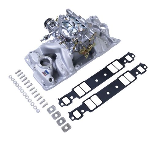 Bild von Edelbrock Manifold and Carb Kit Performer RPM Air - Gap SBC 1957 - 1986 Natural Finish