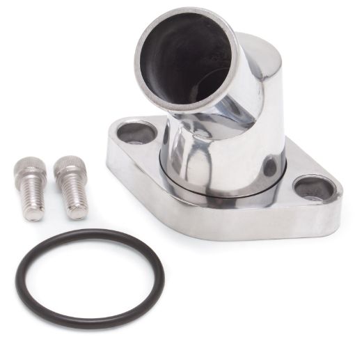 Bild von Edelbrock Waterneck SbcBBC 45 - Degree Two - Piece Cast SwIVel Polished