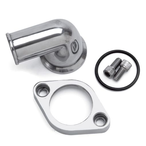 Bild von Edelbrock Waterneck SbcBBC 90 - Degree Two - Piece Cast SwIVel Polished