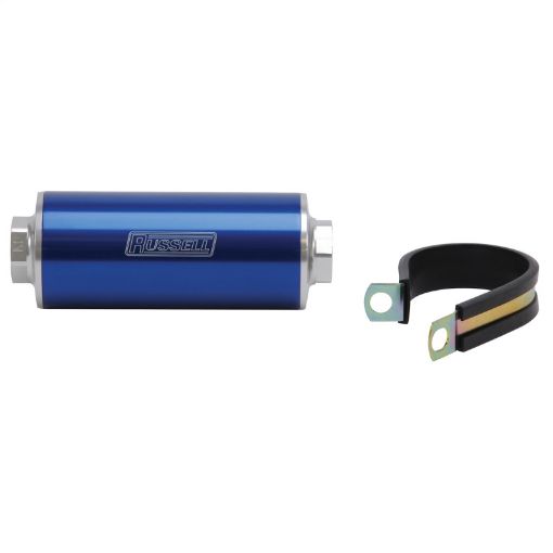 Bild von Russell Performance Profilter Fuel Filter 6in Long 10 Micron - 10AN Inlet - 10AN Outlet - Blue