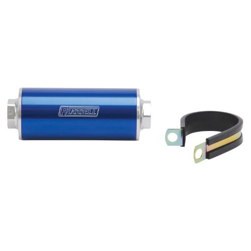 Bild von Russell Performance Profilter Fuel Filter 6in Long 60 Micron - 10AN Inlet - 10AN Outlet - Blue