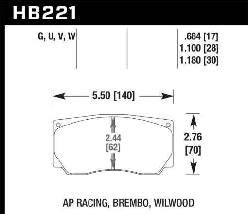 Bild von Hawk AP RacingWilwood 17mm DTC - 70 Race Rear Brake Pads